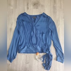 Banana Republic Womens Satin Pleated Wrap Blouse Side‎ Bow Tie Sz S